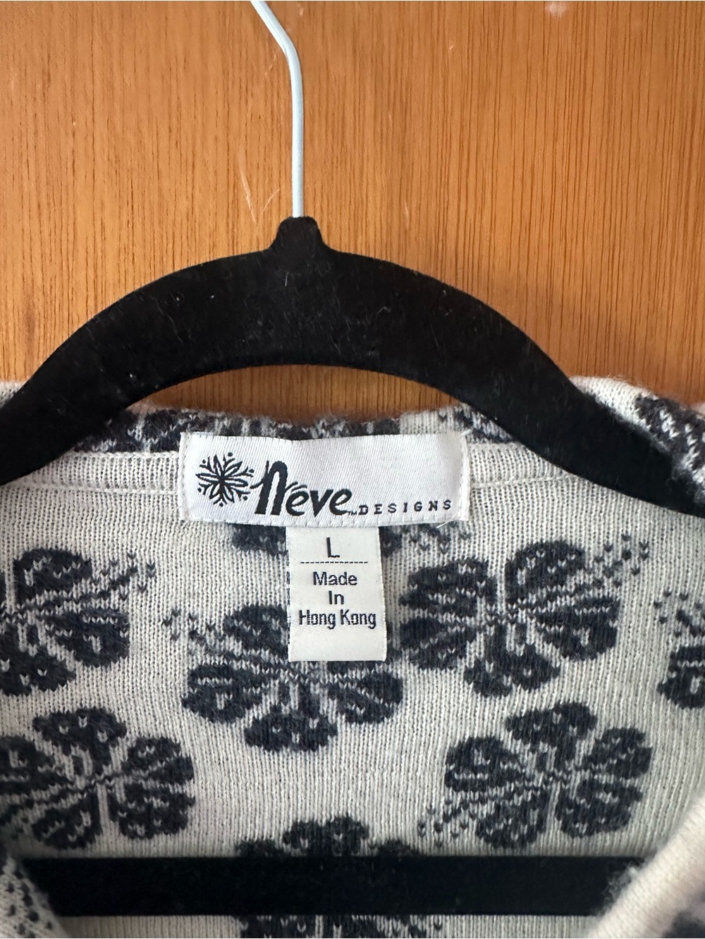 Neve Designs Charcoal Black White Merino Wool Floral Full Zip Hoodie L - Picture 2 of 10